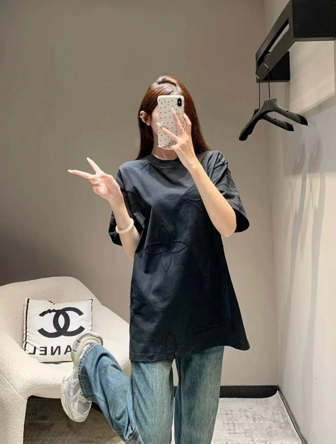 Louis Vuitton/Louis Vuitton 25ss full-width presbyopia embroidered short sleeves